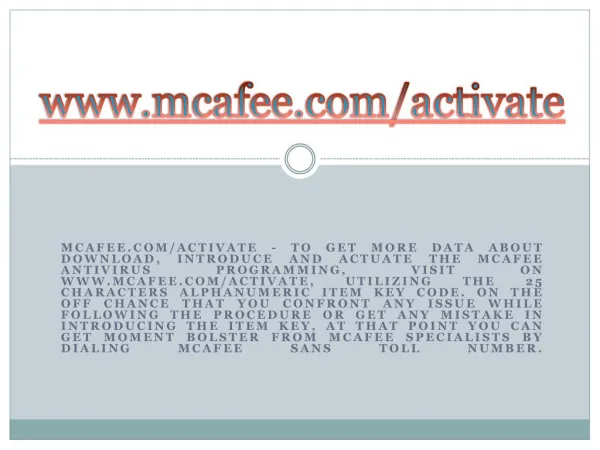 MCAFEE.COM/ACTIVATE- ACTIVATE YOUR MCAFEE ANTIVIRUS ONLINE