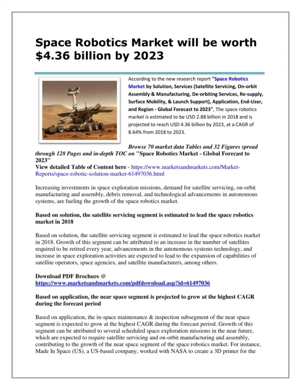 Space Robotics Market will be worth $4.36 billion by 2023
