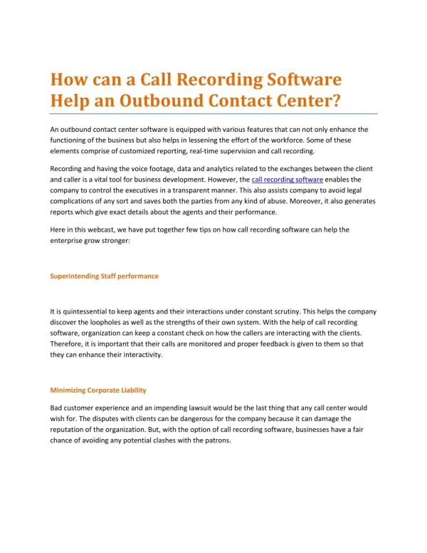 How can a Call Recording Software Help an Outbound Contact Center