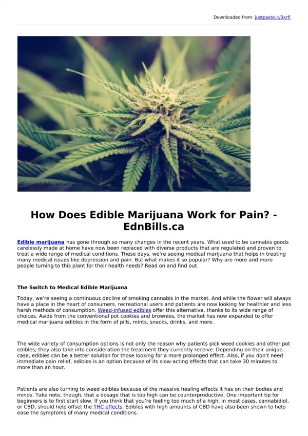 How Does Edible Marijuana Work for Pain? - EdnBills.ca