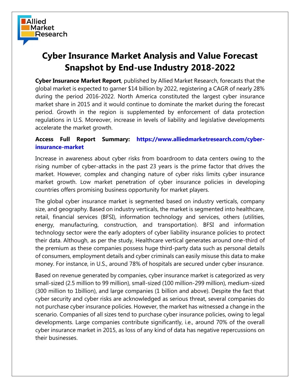 cyber insurance market analysis and value