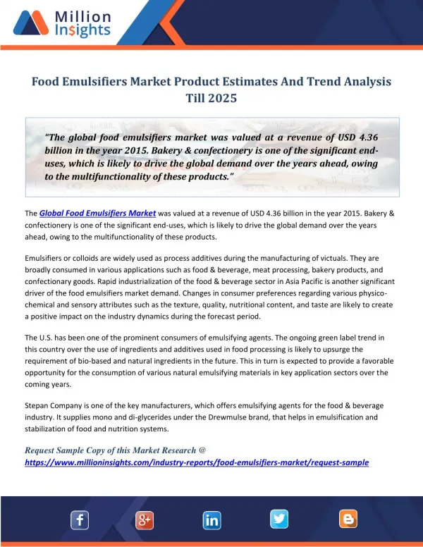 Food Emulsifiers Market Product Estimates And Trend Analysis Till 2025