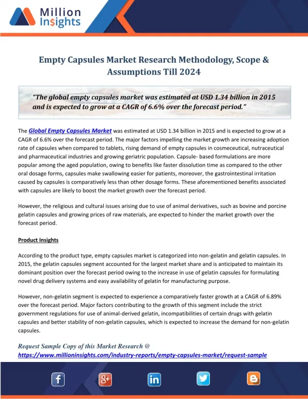 Empty capsules market research methodology, scope &amp; assumptions till 2024