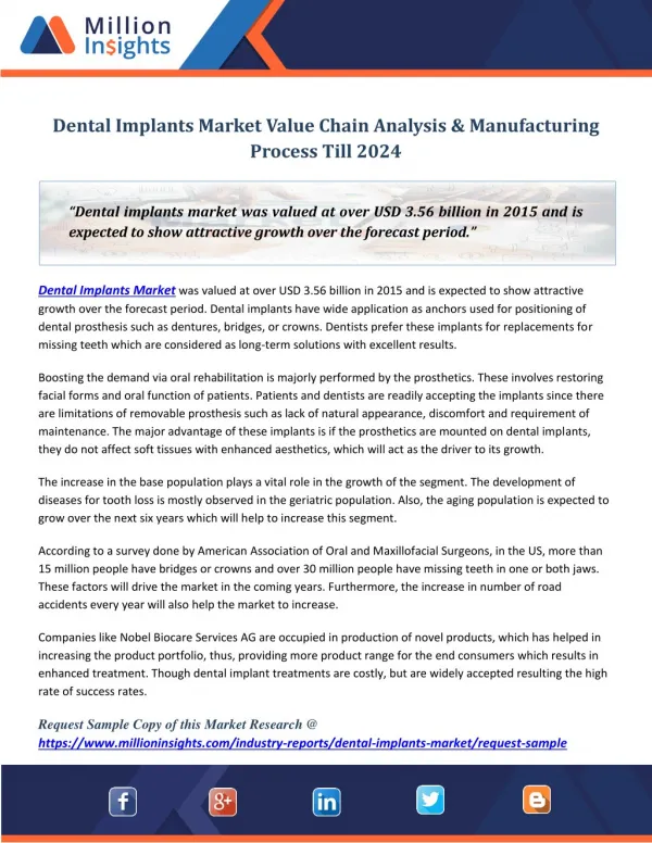 Dental implants market value chain analysis &amp; manufacturing process till 2024
