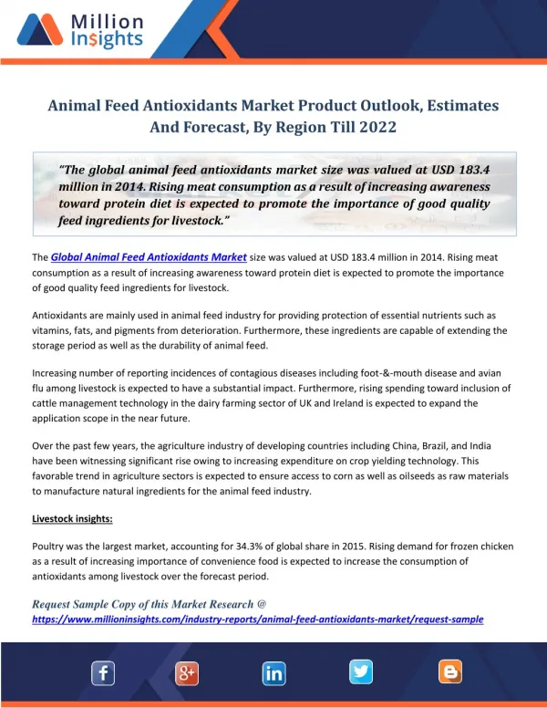 Animal Feed Antioxidants Market Product Outlook, Estimates And Forecast, By Region Till 2022