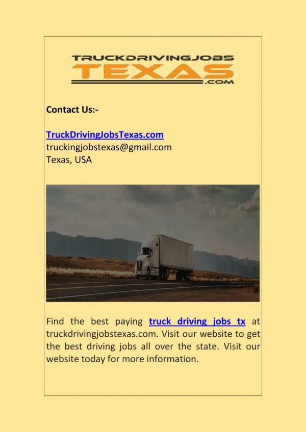 Best Truck Driving Jobs in Texas