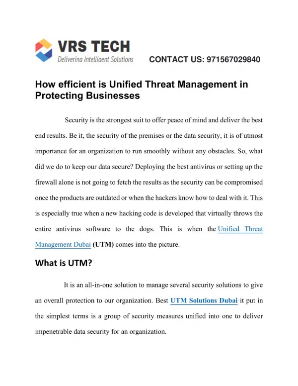 Unified Threat Management UTM & Next generation Firewalls | VRS TEch