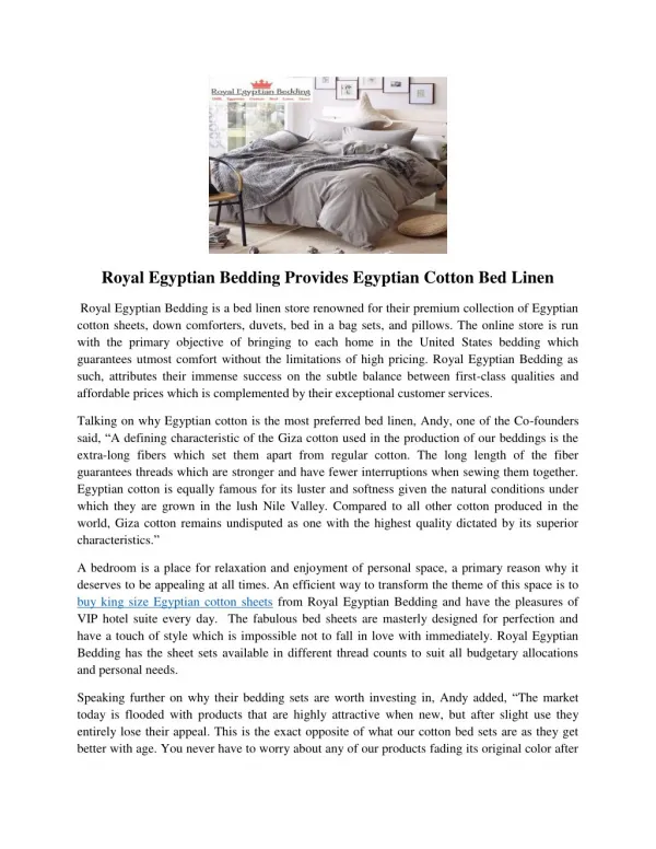 Royal Egyptian Bedding Provides Egyptian Cotton Bed Linen