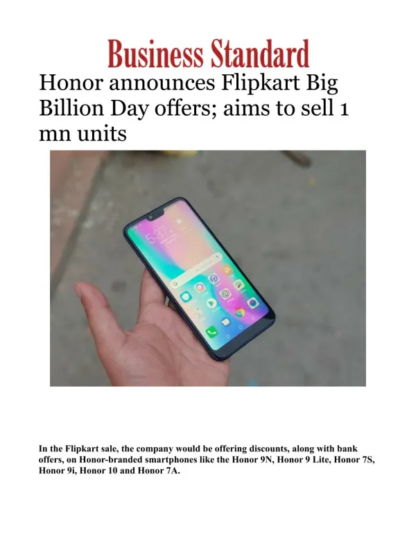 Honor announces Flipkart Big Billion Day offers; aims to sell 1 mn units