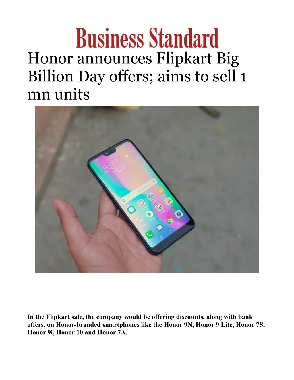 honor announces flipkart big billion day offers