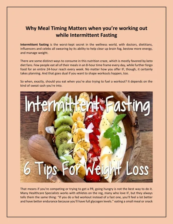 Why Meal Timing Matters when you’re working out while Intermittent Fasting