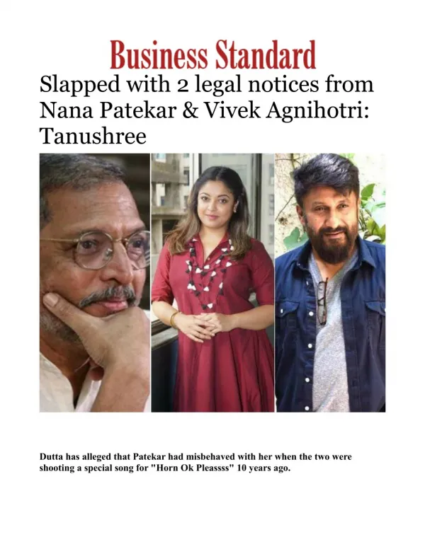 Slapped with 2 legal notices from Nana Patekar & Vivek Agnihotri: Tanushree