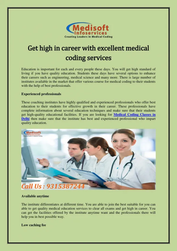 Get high in career with excellent medical coding services