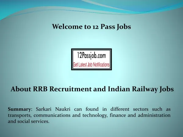 Indian railway jobs for 12th pass at 12passjob.com