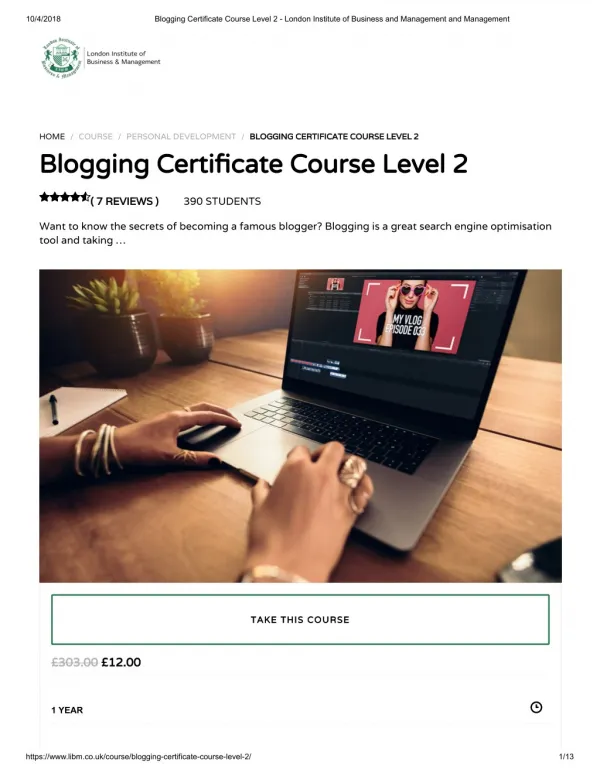 Blogging Certificate Course Level 2 - LIBM