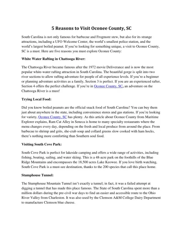 5 Reasons to Visit Oconee County, SC