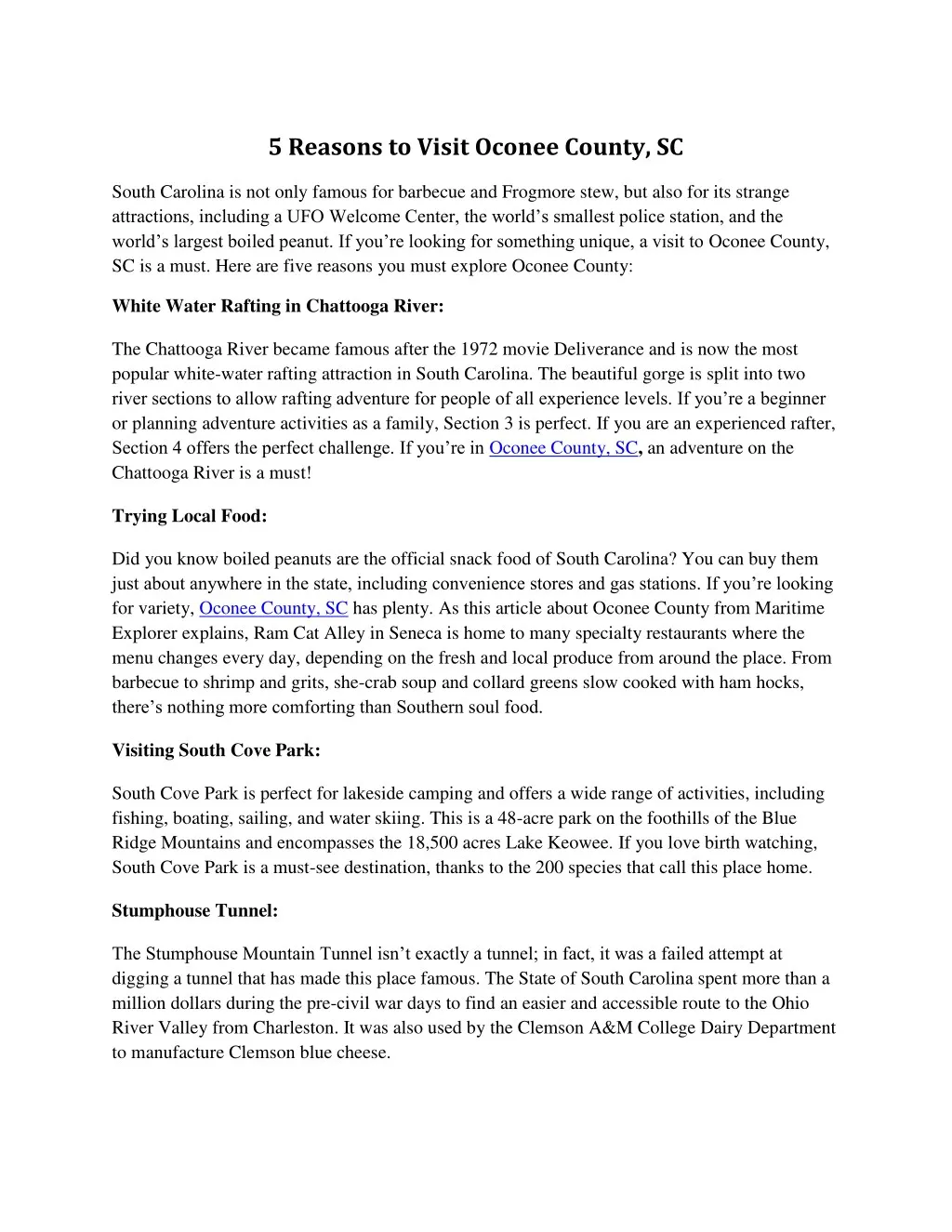 5 reasons to visit oconee county sc