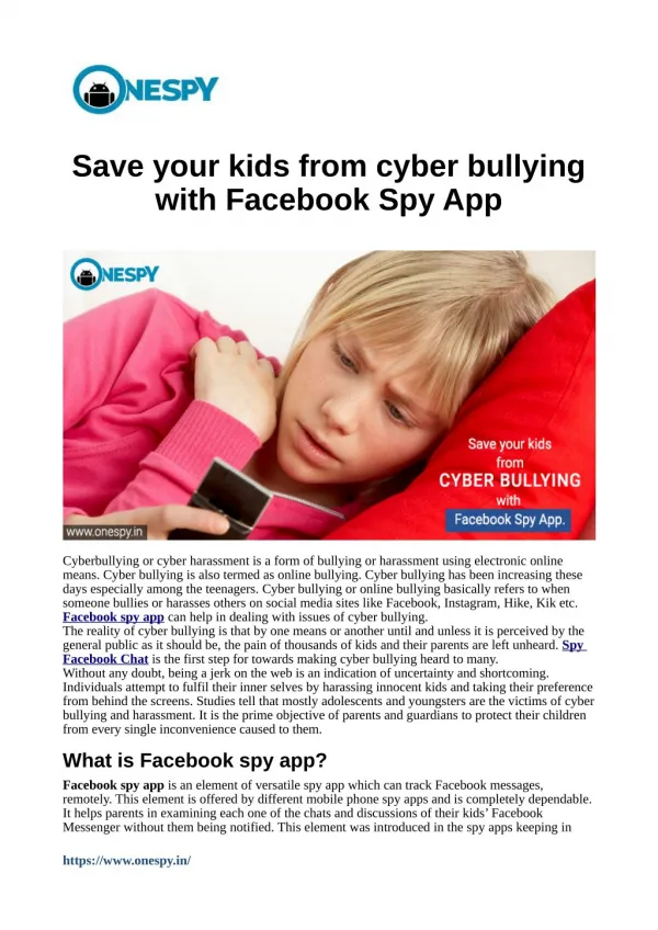 Save your kids from cyber bullying with Facebook Spy App