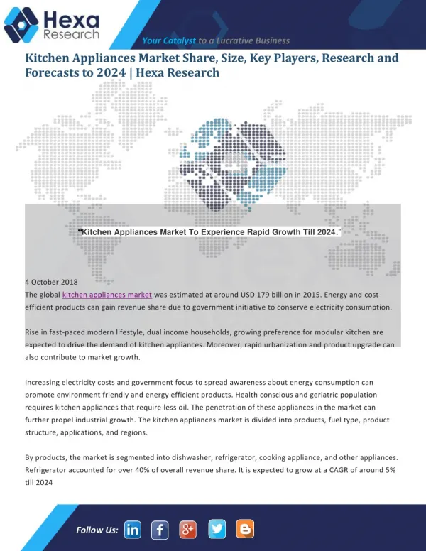 Kitchen Appliances Market 2018: Industry Research, Review, Growth, Segment and Analysis to 2024