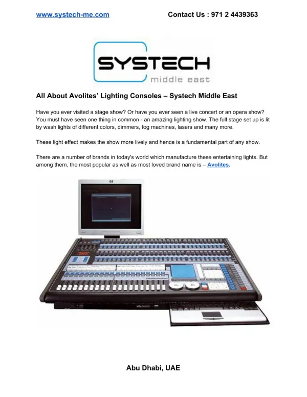 Discover The Full Range of Avolites' Products at Systech Middle East