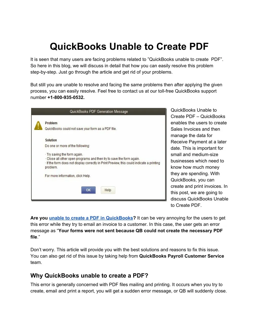 quickbooks unable to create pdf