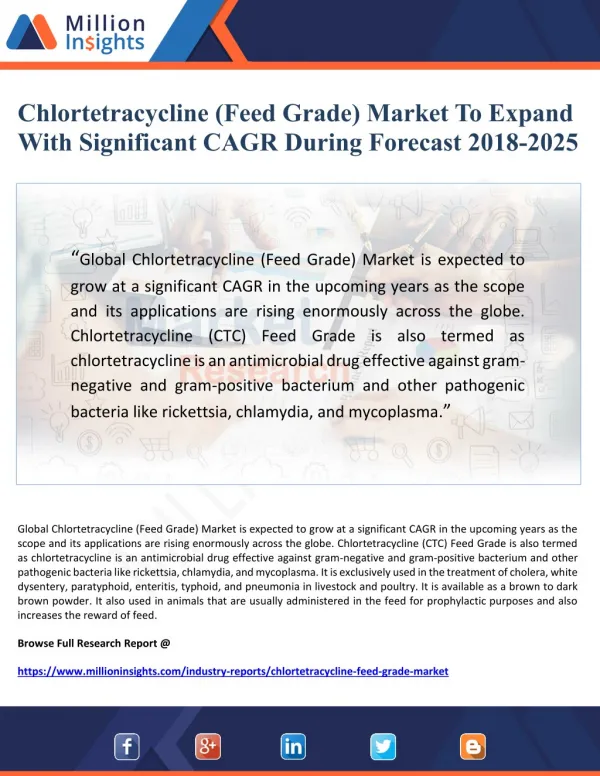 Chlortetracycline (Feed Grade) Market To Expand With Significant CAGR During Forecast 2018-2025