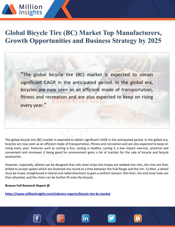 Global Bicycle Tire (BC) Market Top Manufacturers, Growth Opportunities and Business Strategy by 2025