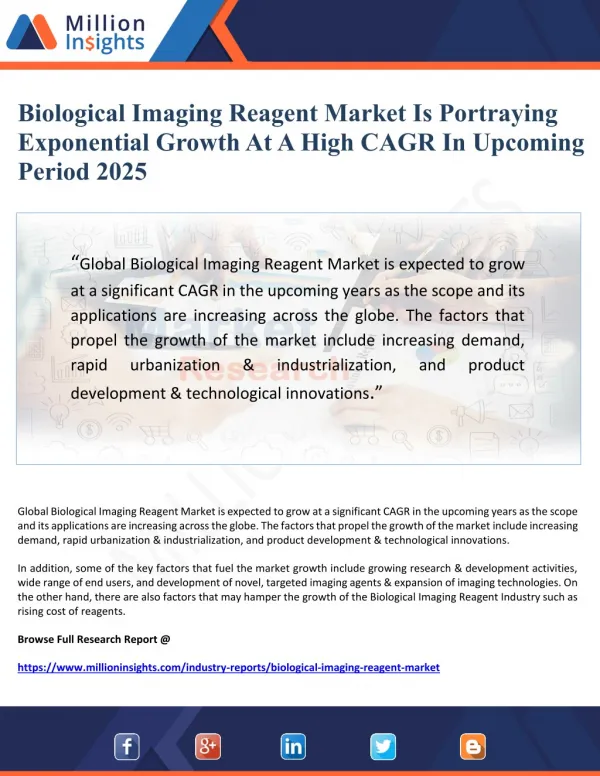 Biological Imaging Reagent Market Is Portraying Exponential Growth At A High CAGR In Forthcoming Period 2025