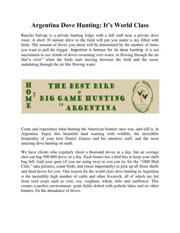 Argentina Dove Hunting: It’s World Class