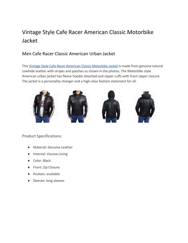 Vintage Style Cafe Racer American Classic Motorbike Jacket