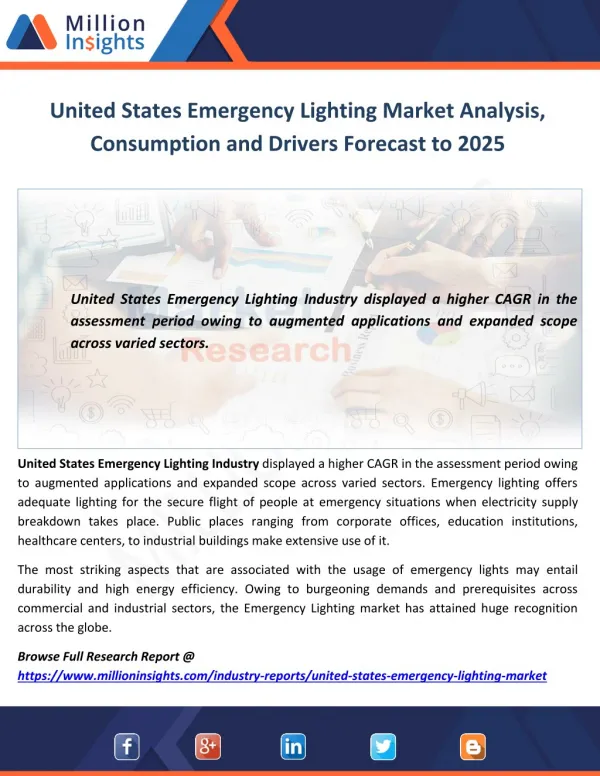 United States Emergency Lighting Market Analysis, Consumption and Drivers Forecast to 2025