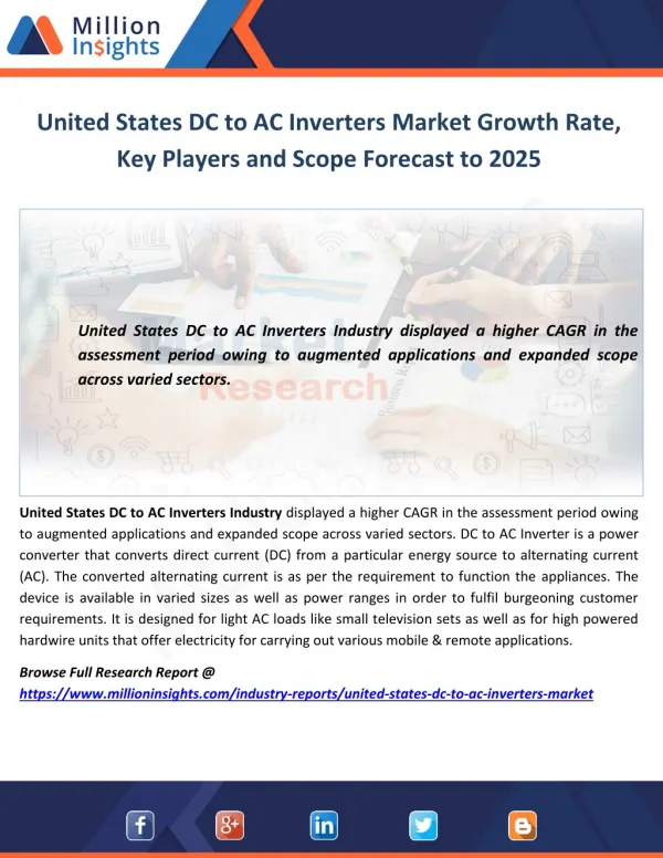 United States DC to AC Inverters Market Growth Rate, Key Players and Scope Forecast to 2025