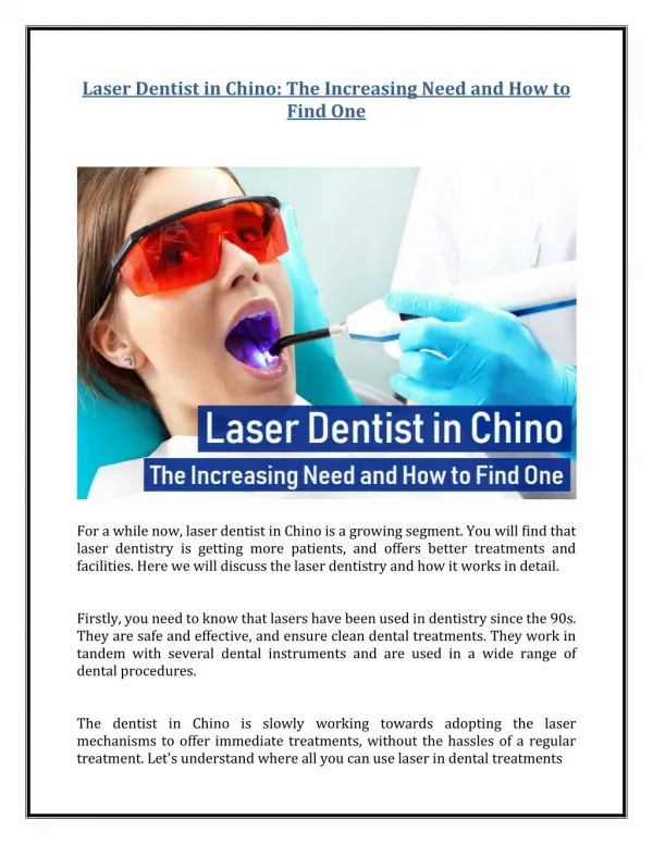 Laser Dentist in Chino: The Increasing Need and How to Find One