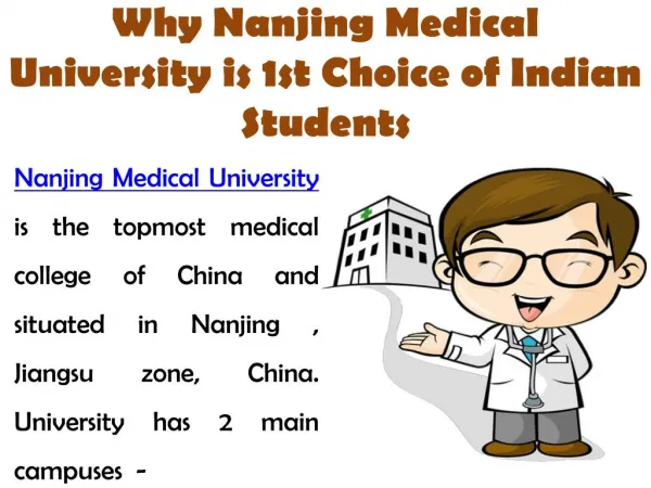 Why Nanjing Medical University is 1st Choice of Indian Students?