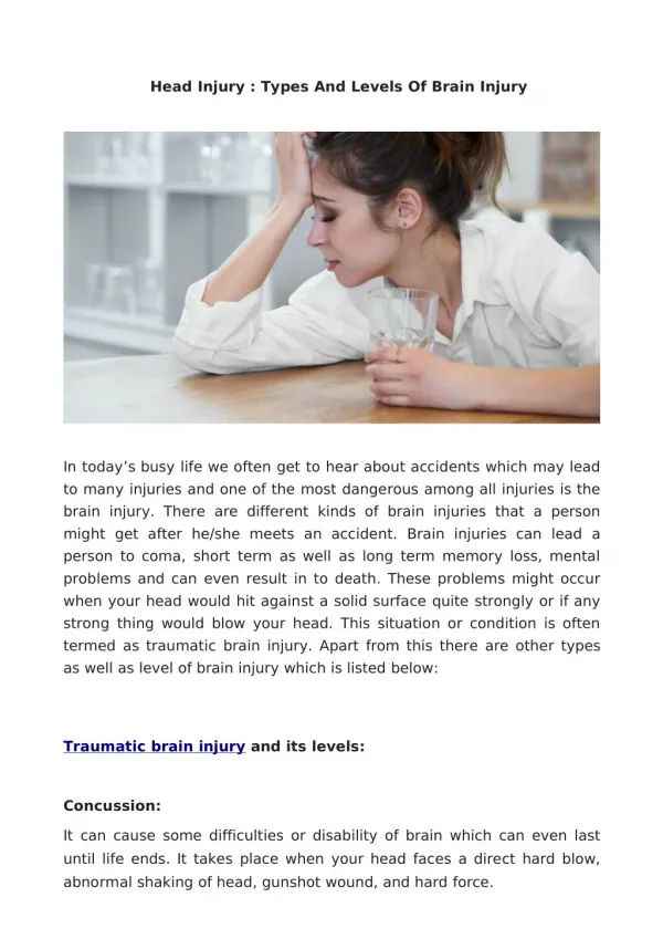 head injury types and levels of brain injury