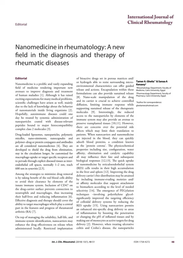 Nanomedicine in rheumatology: A new field in the diagnosis and therapy of rheumatic diseases