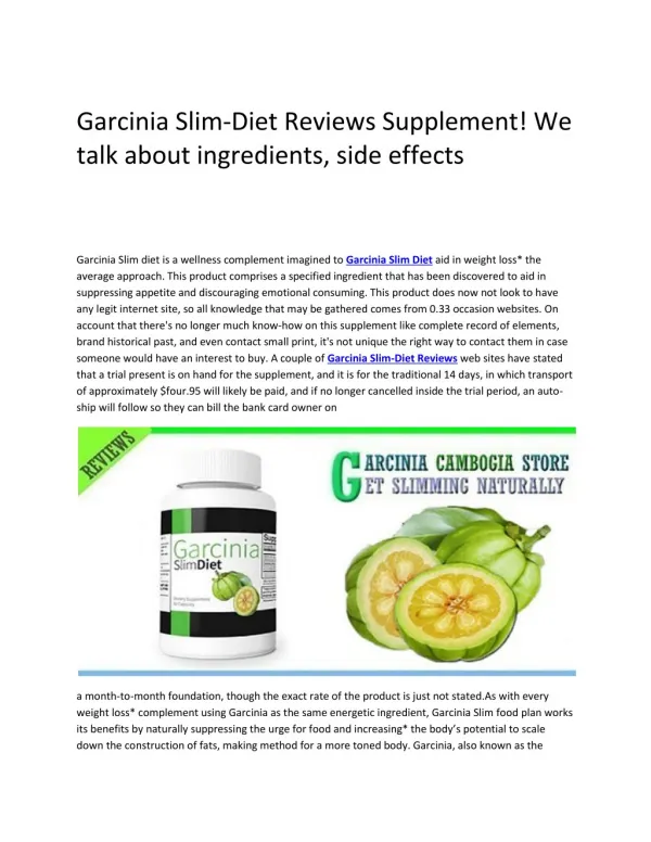 Garcinia Slim Diet Reviews No Side Effects