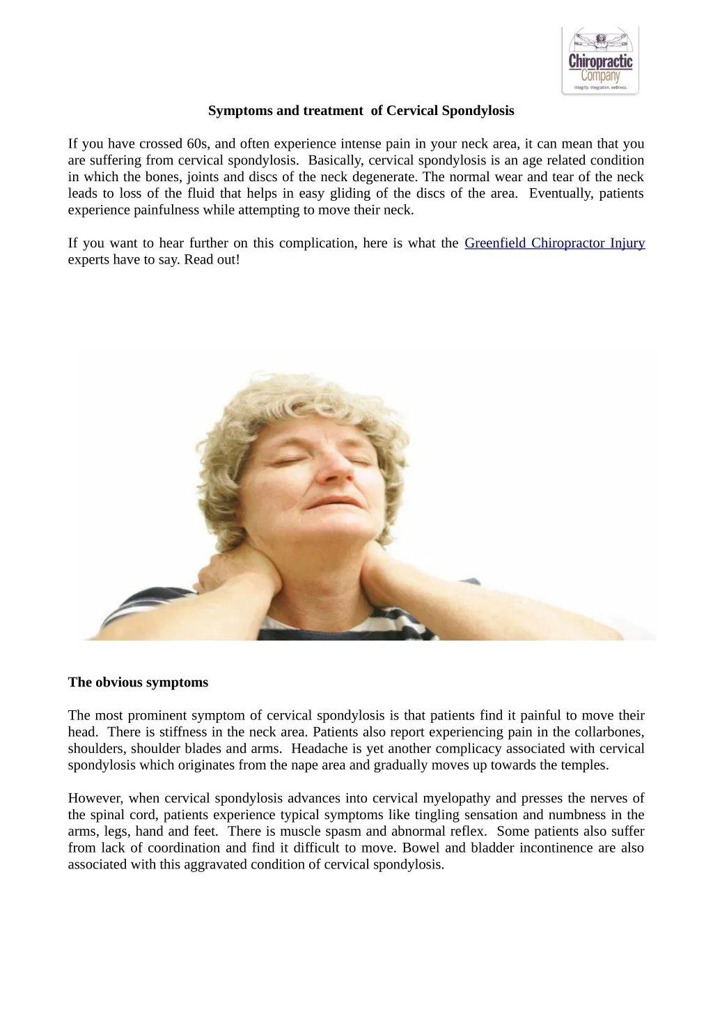 symptoms and treatment of cervical spondylosis