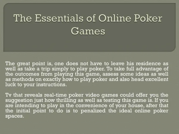 The Essentials of Online Poker Games