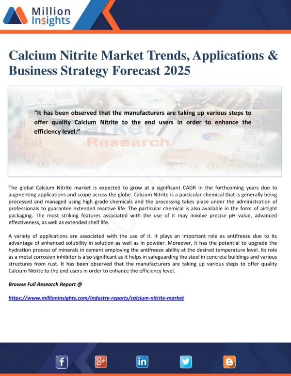Calcium Nitrite Market Trends, Applications & Business Strategy Forecast 2025