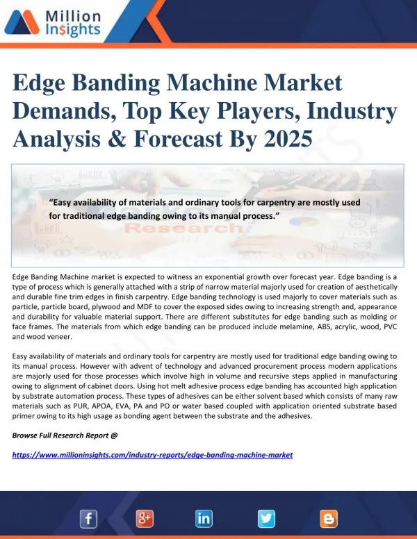Edge Banding Machine Market Demands, Top Key Players, Industry Analysis & Forecast By 2025