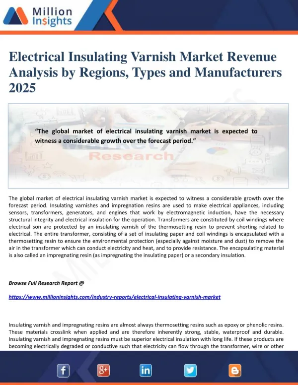 Electrical Insulating Varnish Market Revenue Analysis by Regions, Types and Manufacturers 2025
