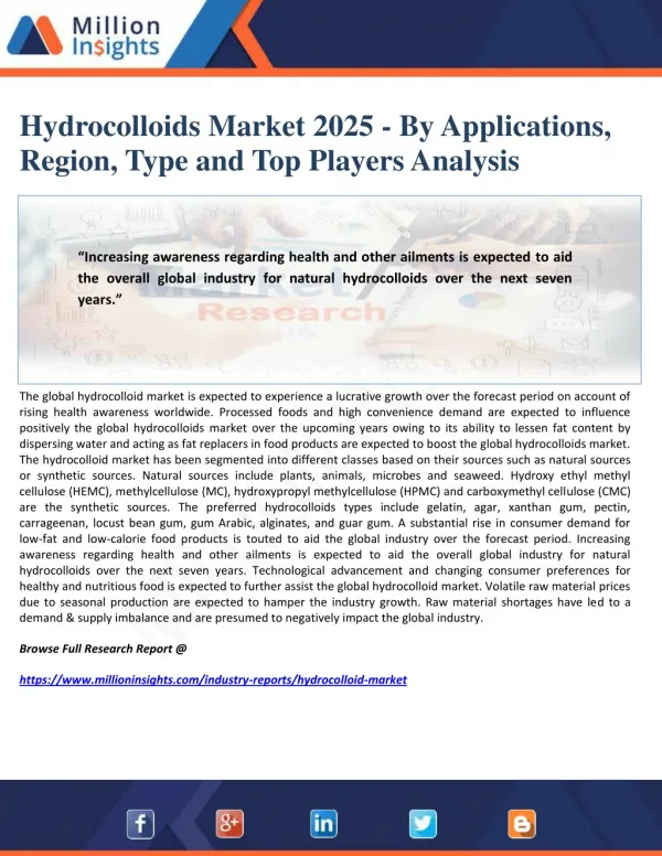 Hydrocolloids Market 2025 - By Applications, Region, Type and Top Players Analysis