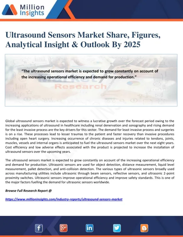 Ultrasound Sensors Market Share, Figures, Analytical Insight & Outlook By 2025