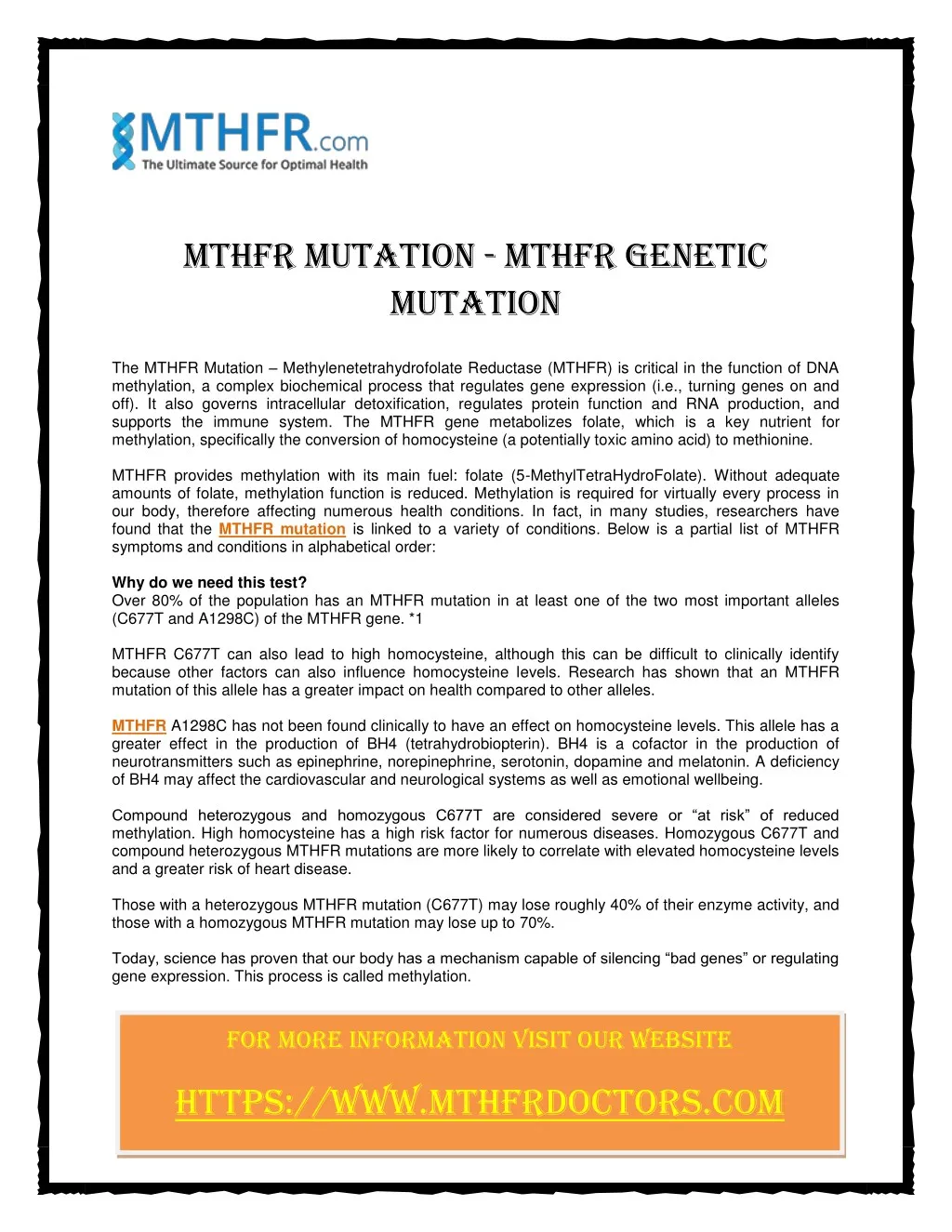 mthfr mutation mthfr genetic mutation