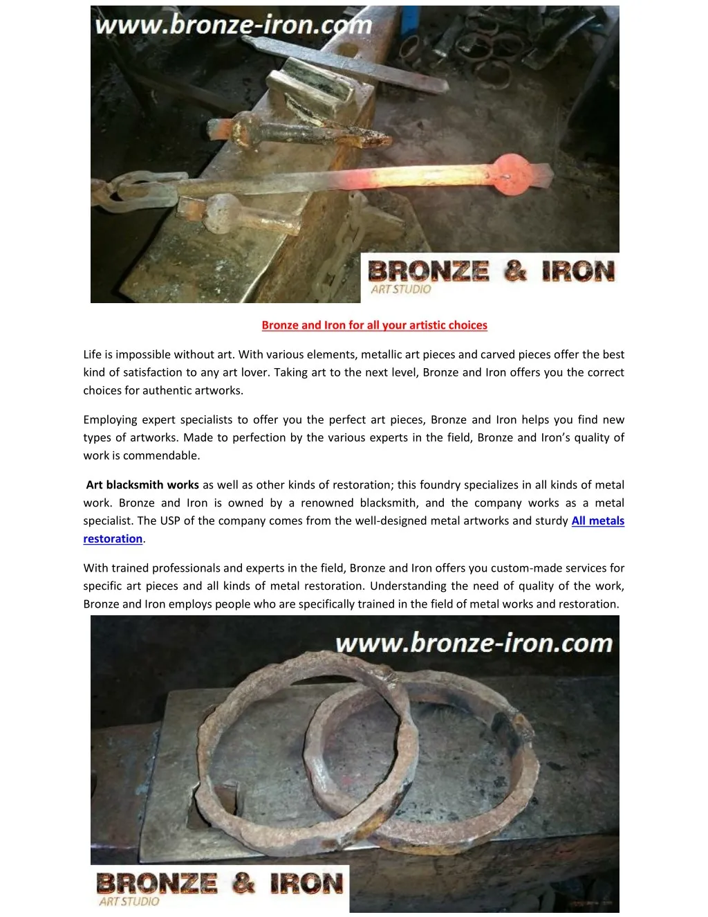 bronze and iron for all your artistic choices