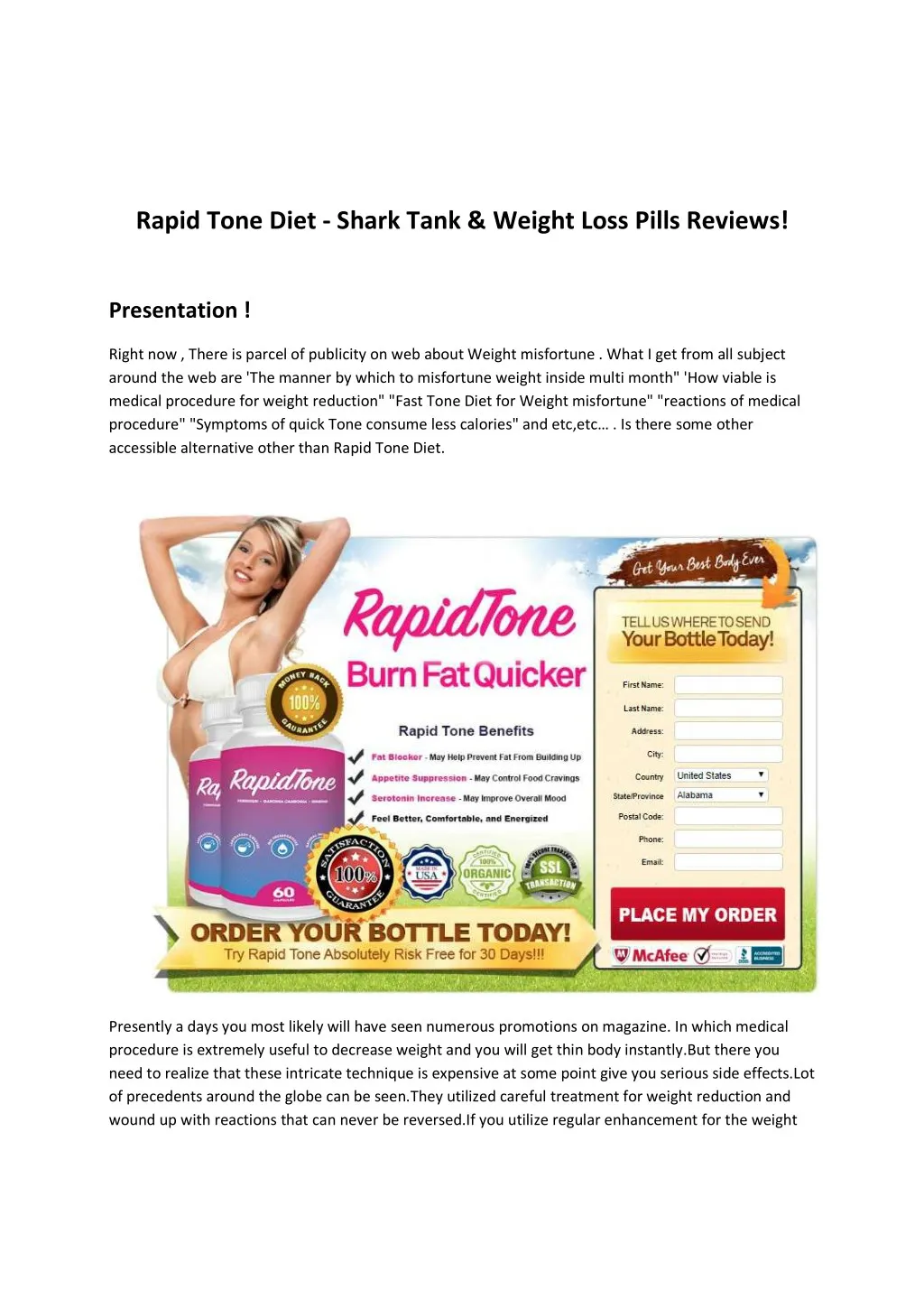 rapid tone diet shark tank weight loss pills