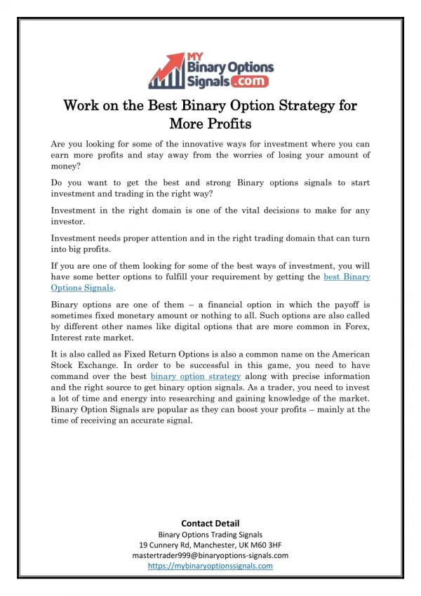 Work on the Best Binary Option Strategy for More Profits