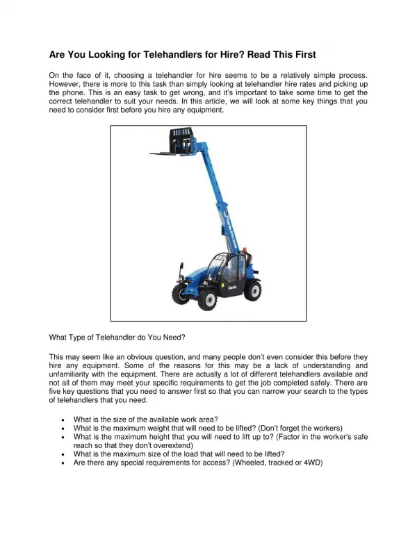 Are You Looking for Telehandlers for Hire? Read This First