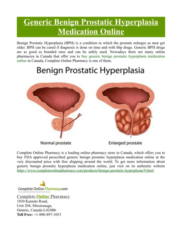 Generic Benign Prostatic Hyperplasia Medication Online